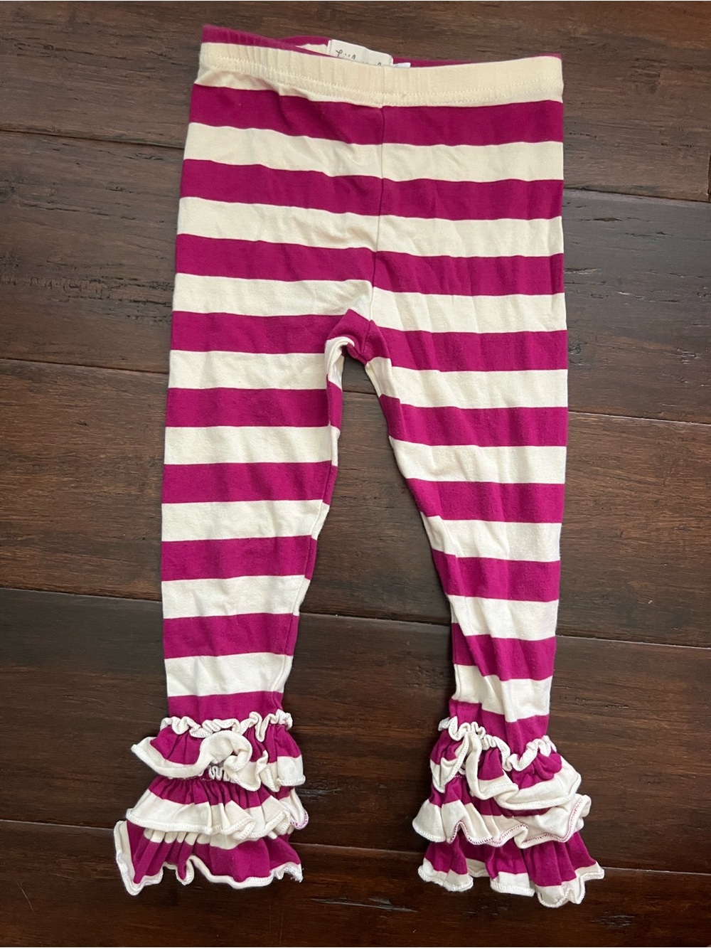 Striped Mauve & Cream Ruffle-Hem Toddlers' Leggings w/ ruffle bottoms